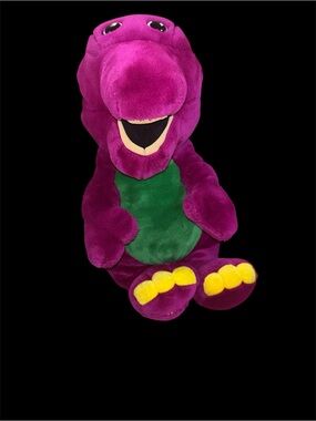Purple Plush Dinosaur Toy with Green Belly and Yellow Toes